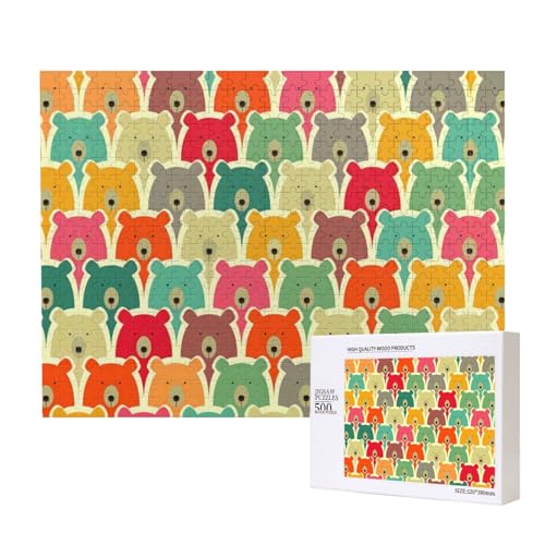 Poezjzw Puzzles für Erwachsene, 500 Teile, geeignet für Familienfreizeit und Verbesserung der praktischen Fähigkeit, buntes Bärenmuster von POEZJZW
