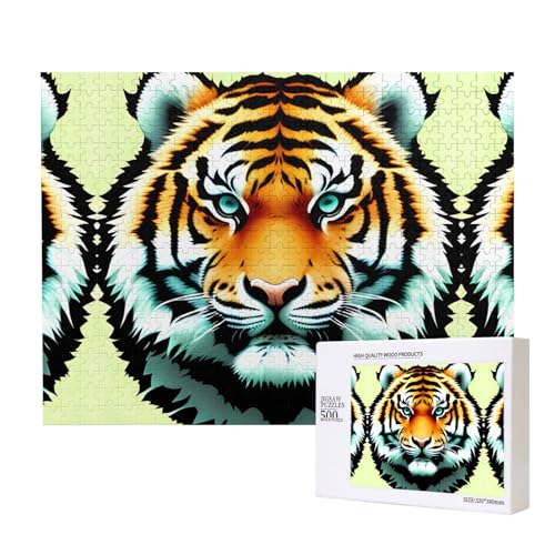 Poezjzw Puzzles für Erwachsene, 500 Teile, geeignet für Familienfreizeit und Verbesserung der praktischen Fähigkeit, kleines fettes Tigerkopfmuster von POEZJZW