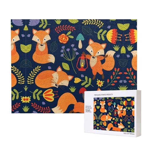 Poezjzw Puzzles für Erwachsene, 500 Teile, geeignet für Familienfreizeit und Verbesserung der praktischen Fähigkeit, niedliches Tier-Fuchs-Blumenmuster von POEZJZW