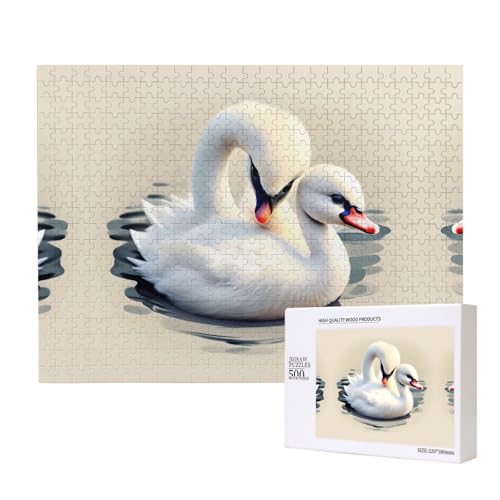 Poezjzw Puzzles für Erwachsene, 500 Teile, geeignet für Familienfreizeit und Verbesserung der praktischen Fähigkeit, niedliches kleines Schwan-Muster von POEZJZW