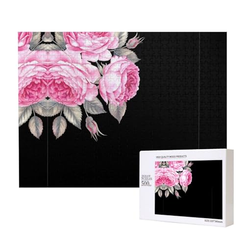 Poezjzw Puzzles für Erwachsene, 500 Teile, geeignet für Familienfreizeit und Verbesserung der praktischen Fähigkeit, rosa Blumen Muster von POEZJZW