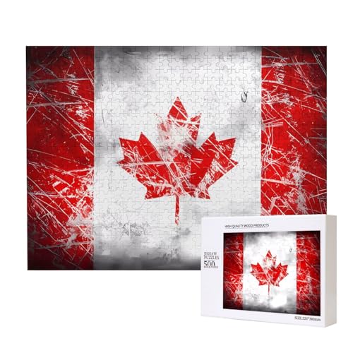 Poezjzw Retro Kanada Flagge Erwachsene Classic Puzzle 500 Teile Holzpuzzle Moderne Wohnkultur Intellektuelles Spiel 52 x 38 cm von POEZJZW