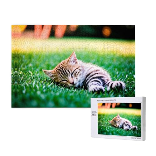Poezjzw Schlafendes Kätzchen, klassisches Puzzle für Erwachsene, 1000 Teile, Holzpuzzle, moderne Heimdekoration, intellektuelles Spiel, 75 x 50 cm von POEZJZW