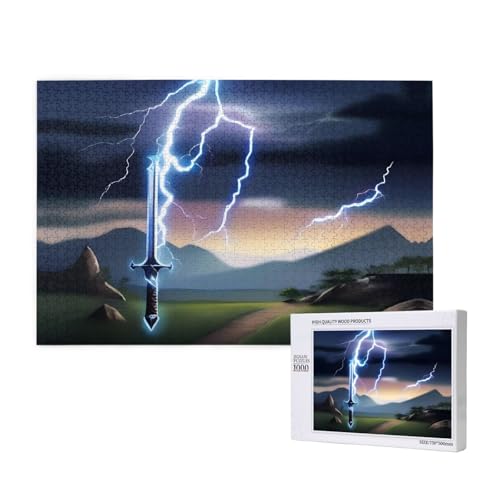 Poezjzw Schwert und Blitz, klassisches Puzzle für Erwachsene, 1000 Teile, Holzpuzzle, moderne Heimdekoration, intellektuelles Spiel, 75 x 50 cm von POEZJZW