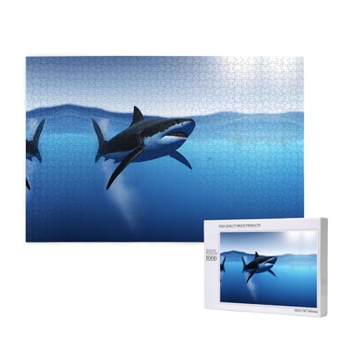 Poezjzw Shark Klassisches Puzzle für Erwachsene, 1000 Teile, Holzpuzzle, moderne Wohnkultur, intellektuelles Spiel, 75 x 50 cm von POEZJZW