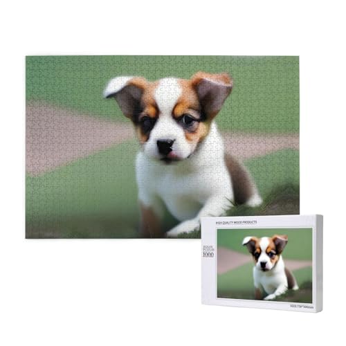 Poezjzw Shy Puppy Klassisches Puzzle für Erwachsene, 1000 Teile, Holzpuzzle, moderne Heimdekoration, intellektuelles Spiel, 75 x 50 cm von POEZJZW
