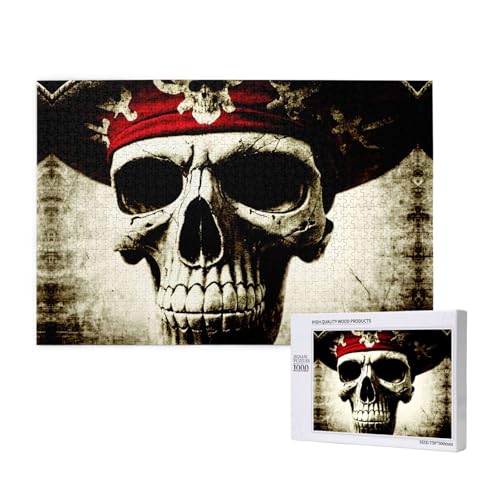 Poezjzw Skelett mit Hut, klassisches Puzzle für Erwachsene, 1000 Teile, Holzpuzzle, moderne Heimdekoration, intellektuelles Spiel, 75 x 50 cm von POEZJZW