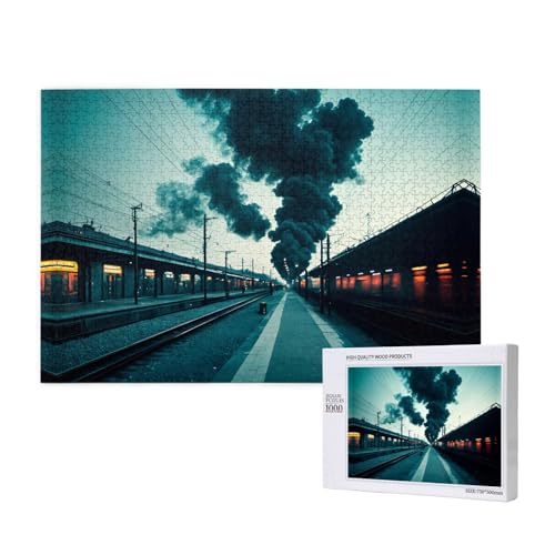 Poezjzw Smokey Bahnhofs-Puzzle für Erwachsene, klassisches Puzzle, 1000 Teile, Holzpuzzle, moderne Heimdekoration, intellektuelles Spiel, 75 x 50 cm von POEZJZW