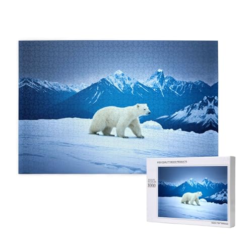 Poezjzw Snowy Mountain Eisbär-Puzzle für Erwachsene, klassisches Puzzle, 1000 Teile, Holzpuzzle, moderne Heimdekoration, intellektuelles Spiel, 75 x 50 cm von POEZJZW