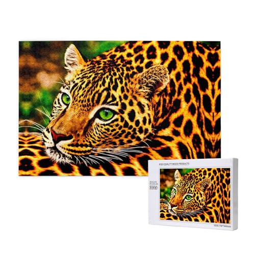 Poezjzw Spotted Leopard Klassisches Puzzle für Erwachsene, 1000 Teile, Holzpuzzle, moderne Heimdekoration, intellektuelles Spiel, 75 x 50 cm von POEZJZW