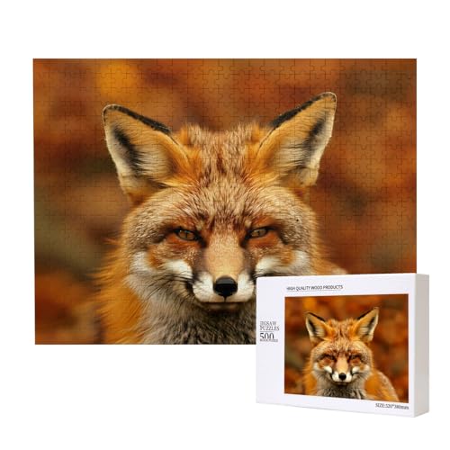 Poezjzw Squinting Fox Klassisches Puzzle für Erwachsene, 500 Teile, Holzpuzzle, moderne Wohnkultur, intellektuelles Spiel, 52 x 38 cm von POEZJZW