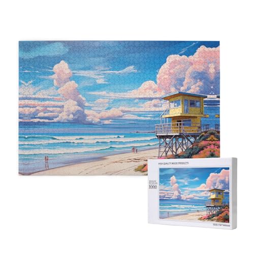 Poezjzw Strandarchitektur-Puzzles für Erwachsene, 1000 Teile, Holzpuzzle für Familie, Freunde, Heimdekoration, Wandkunst, 75 x 50 cm von POEZJZW