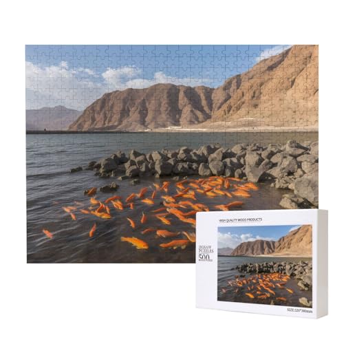 Poezjzw Stranded Goldfish Klassisches Puzzle für Erwachsene, 500 Teile, Holzpuzzle, moderne Wohnkultur, intellektuelles Spiel, 52 x 38 cm von POEZJZW