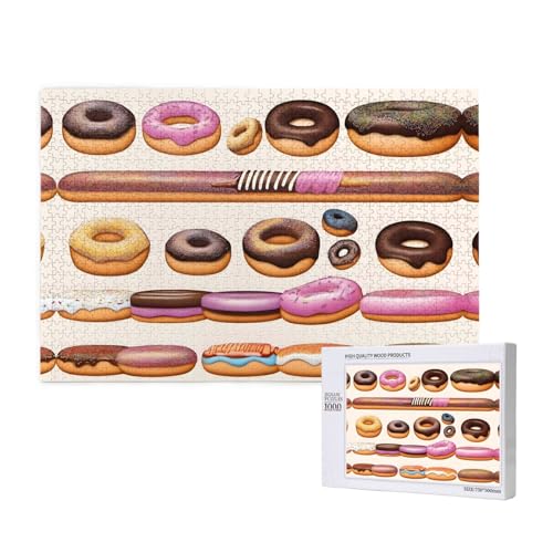 Poezjzw Sweet Donut Klassisches Puzzle für Erwachsene, 1000 Teile, Holzpuzzle, moderne Heimdekoration, intellektuelles Spiel, 75 x 50 cm von POEZJZW