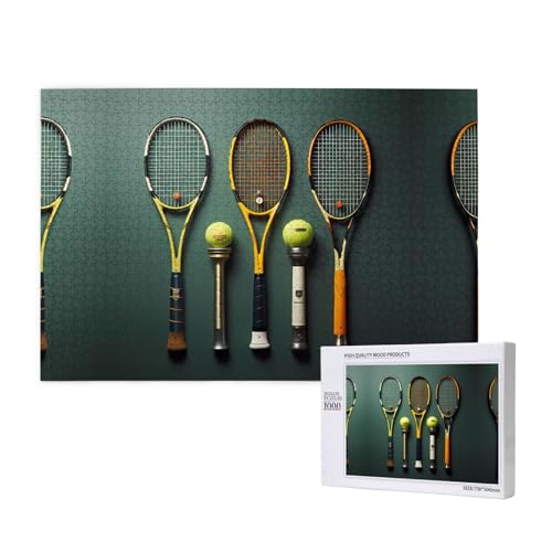 Poezjzw Tennisbälle und Schläger klassisches Puzzle für Erwachsene, 1000 Teile, Holzpuzzle, moderne Heimdekoration, intellektuelles Spiel, 75 x 50 cm von POEZJZW