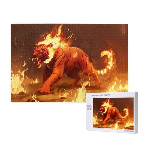 Poezjzw Tiger On Fire Klassisches Puzzle für Erwachsene, 1000 Teile, Holzpuzzle, moderne Heimdekoration, intellektuelles Spiel, 75 x 50 cm Poezjzw Tiger On Fire Klassisches Puzzle für Erwachsene, 1000 Teile, Holzpuzzle, moderne Heimdekoration, intellektuelles Spiel, 75 x 50 cm von POEZJZW