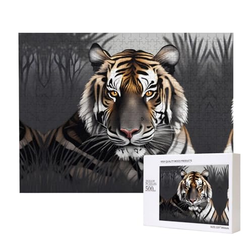 Poezjzw Tiger at Rest Klassisches Puzzle für Erwachsene, 500 Teile, Holzpuzzle, moderne Wohnkultur, intellektuelles Spiel, 52 x 38 cm von POEZJZW