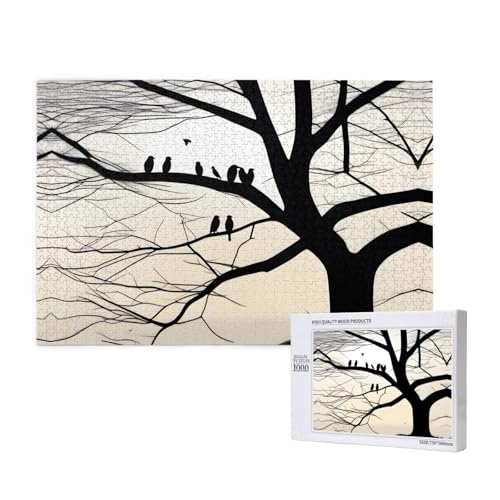 Poezjzw Tree Birds Barren Tr Klassisches Puzzle für Erwachsene, 1000 Teile, Holzpuzzle, moderne Wohnkultur, intellektuelles Spiel, 75 x 50 cm von POEZJZW