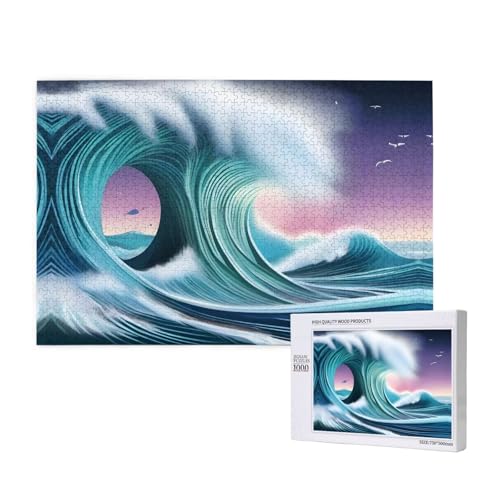 Poezjzw Vast Tsunami Klassisches Puzzle für Erwachsene, 1000 Teile, Holzpuzzle, moderne Heimdekoration, intellektuelles Spiel, 75 x 50 cm von POEZJZW