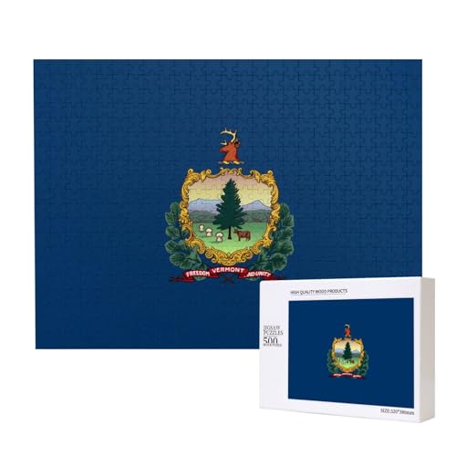 Poezjzw Vermont Staatsflaggen-Puzzles für Erwachsene, 500 Teile, Holzpuzzle für Familie, Freunde, Heimdekoration, Wandkunst, 50 x 38 cm Poezjzw Vermont Staatsflaggen-Puzzles für Erwachsene, 500 Teile, Holzpuzzle für Familie, Freunde, Heimdekoration, Wandkunst, 50 x 38 cm von POEZJZW