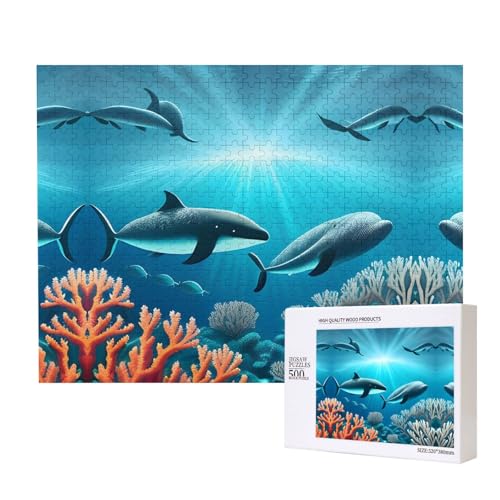 Poezjzw Wale unter dem Meer klassisches Puzzle für Erwachsene, 500 Teile, Holzpuzzle, moderne Wohnkultur, intellektuelles Spiel, 52 x 38 cm von POEZJZW