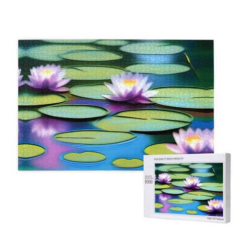 Poezjzw Wasserlilien im Wasser, klassisches Puzzle für Erwachsene, 1000 Teile, Holzpuzzle, moderne Heimdekoration, intellektuelles Spiel, 75 x 50 cm von POEZJZW