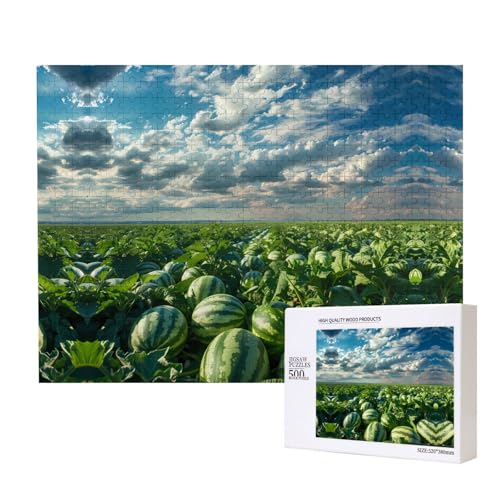 Poezjzw Wassermelonenfeld-Puzzles für Erwachsene, 500 Teile, Holzpuzzle für Familie, Freunde, Heimdekoration, Wandkunst, 50 x 38 cm von POEZJZW