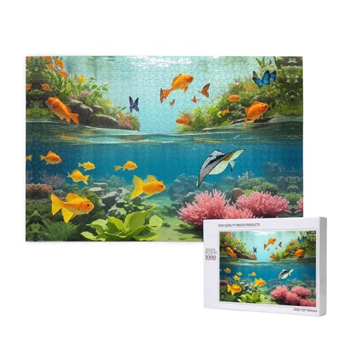 Poezjzw Wasserpflanzen und Fische, klassisches Puzzle für Erwachsene, 1000 Teile, Holzpuzzle, moderne Heimdekoration, intellektuelles Spiel, 75 x 50 cm von POEZJZW