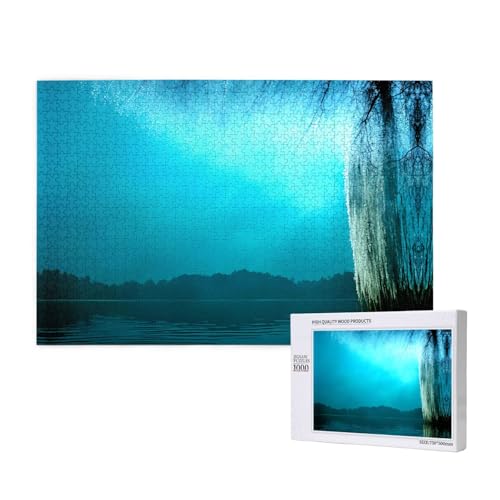 Poezjzw Waterfront Willow Klassisches Puzzle für Erwachsene, 1000 Teile, Holzpuzzle, moderne Heimdekoration, intellektuelles Spiel, 75 x 50 cm von POEZJZW