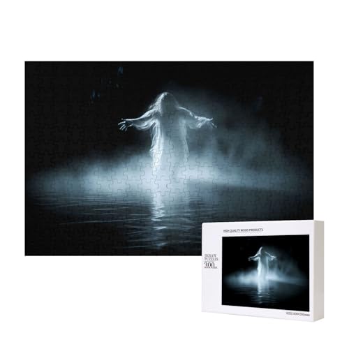 Poezjzw Weißer Geist im Nebel Puzzles für Erwachsene, 300 Teile, Holzpuzzle für Familie, Freunde, Heimdekoration, Wandkunst, 15,7 x 27,9 cm von POEZJZW