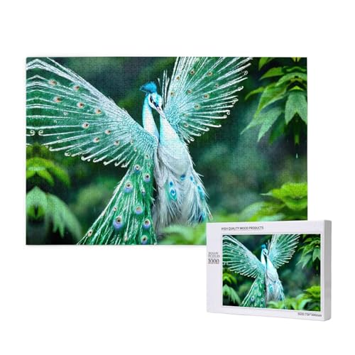 Poezjzw Weißer Pfau klassisches Puzzle für Erwachsene, 1000 Teile, Holzpuzzle, moderne Heimdekoration, intellektuelles Spiel, 75 x 50 cm von POEZJZW