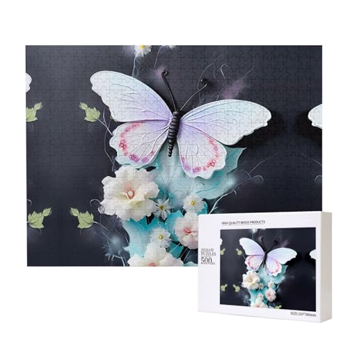 Poezjzw Weißer Schmetterling Erwachsenen-Puzzle, klassisches Puzzle, 500 Teile, Holzpuzzle, moderne Wohnkultur, intellektuelles Spiel, 52 x 38 cm von POEZJZW