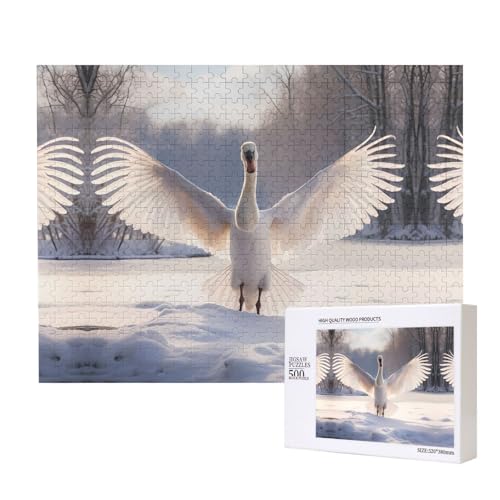 Poezjzw Weißer Schwan Puzzles für Erwachsene, 500 Teile, Holzpuzzle für Familie, Freunde, Heimdekoration, Wandkunst, 50 x 38 cm von POEZJZW