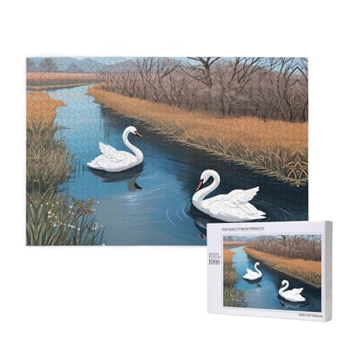 Poezjzw Weißer Schwan Schwimmen Erwachsene Classic Puzzle 1000 Teile Holzpuzzle Moderne Wohnkultur Intellektuelles Spiel 75 x 50 cm von POEZJZW