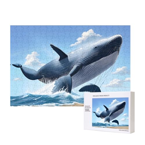 Poezjzw Whale Klassisches Puzzle für Erwachsene, 300 Teile, Holzpuzzle, moderne Wohnkultur, intellektuelles Spiel, 40 x 28 cm von POEZJZW