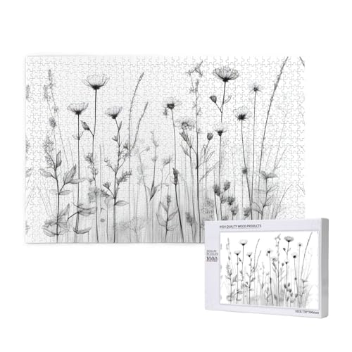 Poezjzw Wildflowers Klassisches Puzzle für Erwachsene, 1000 Teile, Holzpuzzle, moderne Wohnkultur, intellektuelles Spiel, 75 x 50 cm von POEZJZW
