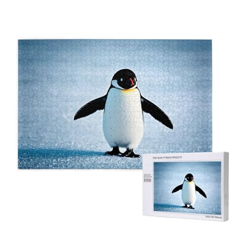 Poezjzw Winterpinguin Erwachsenen-Puzzle, klassisches Puzzle, 1000 Teile, Holzpuzzle, moderne Heimdekoration, intellektuelles Spiel, 75 x 50 cm von POEZJZW