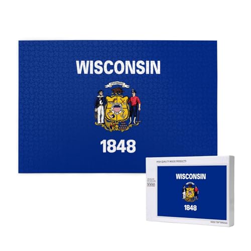 Poezjzw Wisconsin Puzzle mit Staatsflagge für Erwachsene, 1000 Teile, Holzpuzzle für Familie, Freunde, Heimdekoration, Wandkunst, 75 x 50 cm Poezjzw Wisconsin Puzzle mit Staatsflagge für Erwachsene, 1000 Teile, Holzpuzzle für Familie, Freunde, Heimdekoration, Wandkunst, 75 x 50 cm von POEZJZW