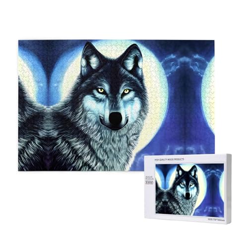 Poezjzw Wolf Under Moon Klassisches Puzzle für Erwachsene, 1000 Teile, Holzpuzzle, moderne Heimdekoration, intellektuelles Spiel, 75 x 50 cm Poezjzw Wolf Under Moon Klassisches Puzzle für Erwachsene, 1000 Teile, Holzpuzzle, moderne Heimdekoration, intellektuelles Spiel, 75 x 50 cm von POEZJZW
