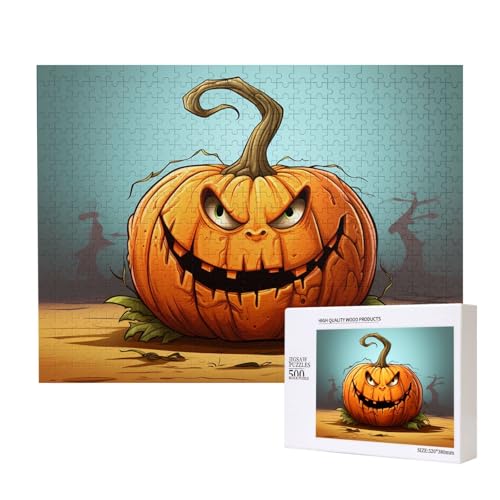 Poezjzw Wütende Kürbis-Bilder-Puzzles für Erwachsene, 500 Teile, Holzpuzzle für Familie, Freunde, Heimdekoration, Wandkunst, 50 x 38 cm von POEZJZW
