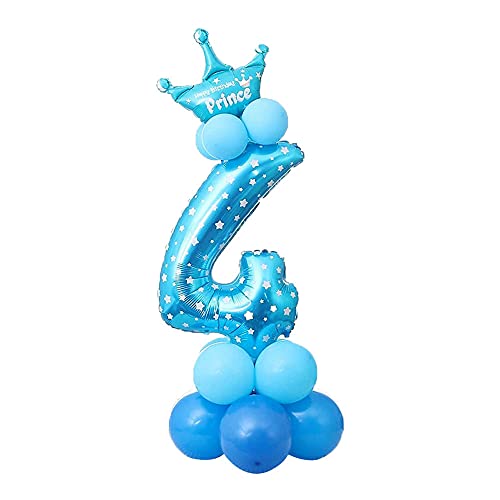 POFET Folienballons mit allen Zahlen und Buchstaben, Prinzessinnen-Prinz-Krone, aufrechtes Säulen-Set, Geburtstagsparty-Dekoration, blau 4 von POFET
