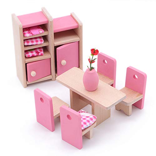 POFET Kinder Holz Esszimmer Puppenhaus Miniaturmöbel Esstisch Stühle Schrank Spielzeug Set Puppe Familie Rollenspiel Zubehör POFET Kinder Holz Esszimmer Puppenhaus Miniaturmöbel Esstisch Stühle Schrank Spielzeug Set Puppe Familie Rollenspiel Zubehör von POFET