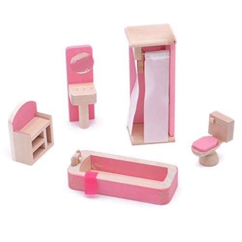 POFET Puppenhaus-Möbelset aus Holz, Spielzeug für Babys, Kinder, Badewanne, Dusche, Toilette, Spiegel, Schrank, Badezimmer POFET Puppenhaus-Möbelset aus Holz, Spielzeug für Babys, Kinder, Badewanne, Dusche, Toilette, Spiegel, Schrank, Badezimmer von POFET
