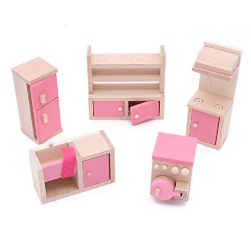POFET Puppenhaus-Möbelset aus Holz, Spielzeug für Babys, Kinder, Kinder, Kühlschrank, Spüle, Schrank, Herd, Waschmaschine, Küche, Zimmer POFET Puppenhaus-Möbelset aus Holz, Spielzeug für Babys, Kinder, Kinder, Kühlschrank, Spüle, Schrank, Herd, Waschmaschine, Küche, Zimmer von POFET