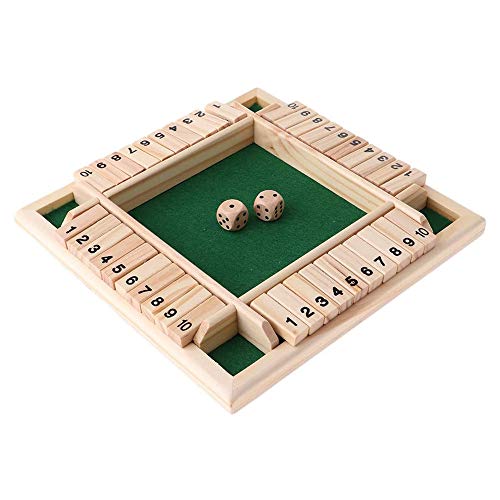 POFET Wood Deluxe 4 Sided 10 Number Shut The Box Würfel Brettspiel für Kinder Erwachsene Traditionelles Strategiespielset aus Holz von POFET