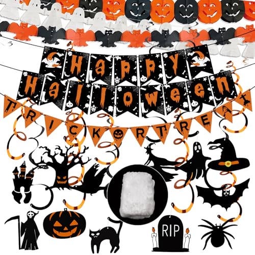 POFIBO Halloween Deko Innen - Girlande, Banner und Hängedeko Mit 60g Spinnennetz - Für Kinder und Grusel Party-Horror-Deko POFIBO Halloween Deko Innen - Girlande, Banner und Hängedeko Mit 60g Spinnennetz - Für Kinder und Grusel Party-Horror-Deko von POFIBO