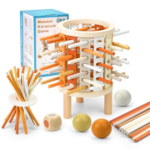 POFIBO Montessori Spielzeug ab 3 Jahre, Pädagogisches Bunte Holzspielzeug würfelspiel, Feinmotorik Lernspielzeug Reisespiel Familienspiele Geschenk für Kinder Jungen Mädchen von POFIBO