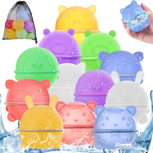Wasserbomben Wiederverwendbar Magnet - 12 Stück Wiederverwendbare Wasserballons Selbstschließend, Reusable Water Balloon, Silikon Splash Balls Wasserbomben Magnetisch für Kinder, Erwachsene, Poolparty von POFIBO