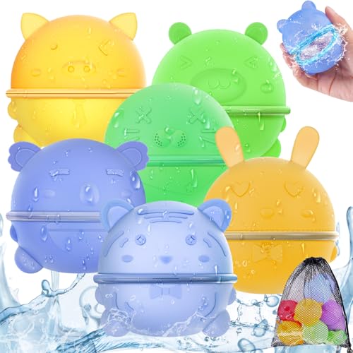 POFIBO Wasserbomben Selbstschließend Wiederverwendbar, 6PCS Schnellfüller Reusable Water Balloon Silikon Magic Klein Wasserballons Outdoor Pool Wasser Spielzeug für Kinder Garten Strand Sommer Party POFIBO Wasserbomben Selbstschließend Wiederverwendbar, 6PCS Schnellfüller Reusable Water Balloon Silikon Magic Klein Wasserballons Outdoor Pool Wasser Spielzeug für Kinder Garten Strand Sommer Party von POFIBO