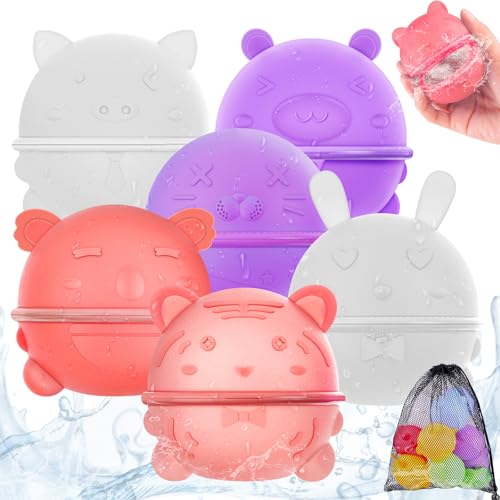POFIBO Wasserbomben Selbstschließend Wiederverwendbar, 6PCS Schnellfüller Reusable Water Balloon Silikon Magic Klein Wasserballons Outdoor Pool Wasser Spielzeug für Kinder Garten Strand Sommer Party POFIBO Wasserbomben Selbstschließend Wiederverwendbar, 6PCS Schnellfüller Reusable Water Balloon Silikon Magic Klein Wasserballons Outdoor Pool Wasser Spielzeug für Kinder Garten Strand Sommer Party von POFIBO